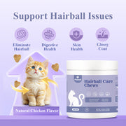 FAYWELL - Hairball Care Chews Supplement for Cats, Psyllium Seed and Vitamins Support Hairball Issues and Digestive Health, 120ct/300g